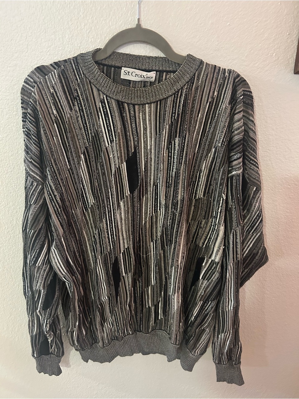St. Croix Men’s Gray Multicolor Patterned Crewneck Sweater